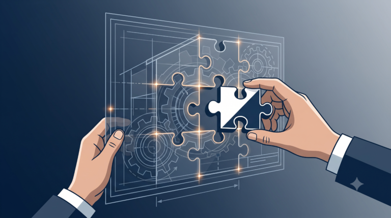 Decorative. image of a hand showing up a stylized puzzle of a digital image with another hand inserting the last piece.